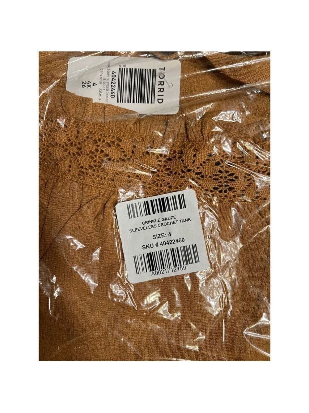 Washable Crinkle Gauze Sleeveless Crochet Tank Sz 4 - Picture 6 of 6